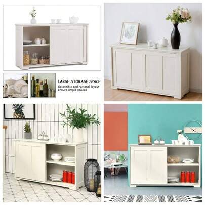 Kitchen Sideboard, Buffet Cabinet With Sliding Doors And Adjustable Shelf, Wooden Storage Cupboard Unit Living Room, Dining Room And Hallway Without G