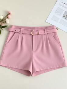 TAILORED SHORTS WITH LINED BELT FASHION BLOGGER - Baby Pink - View 2