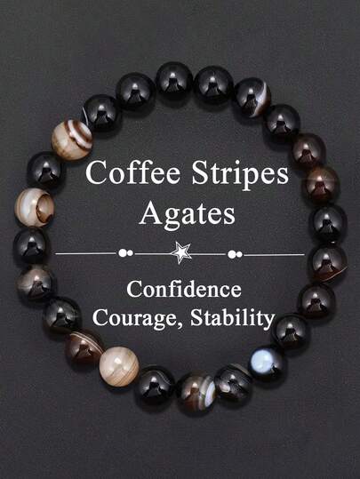 1pc Fashion Coffee Stripes Agates Bracelets For Women Men Carnelian Energy Reiki Healing Yoga Meditation Vintage Jewelry Plusera