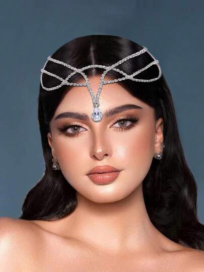 1pc Luxury Women's Headband With Rhinestone, Bridal Hair Accessory Pendant Forehead Decor, Suitable For Wedding, Party, Photography, Christmas, Thanksgiving Winter Scarf Warm Hair Bands Women Bandanas