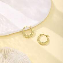 Orecchini a cerchio in acciaio inossidabile placcato oro 18K - Disegno ondulato, adatti per uso quotidiano e feste, stile vacanziero, minimalista