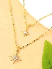 1pc Double Layer Starfish Pendant Long Necklace, Women's Simple Clavicle Chain Necklace, Personalized Long Necklace Gift For Ladies