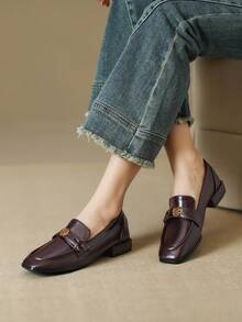 2-Way Vintage Flat Loafers For Women, Thick Heel Square Toe -On Mule Shoes, Retro College Style British