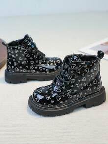 1双女童休闲街头风圆头平底踝靴，侧拉链设计，冬季款 - 黑色 - 查看 6