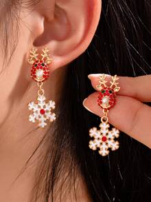 1 Pair Fashionable Christmas Reindeer & Snowflake Earrings, Suitable For Parties And Gatherings