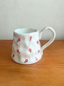 1 pièce Tasse en céramique asymétrique avec motif floral créatif dessiné à la main, tasse de thé d'après-midi, tasse à café, tasse de petit-déjeuner, tasse de dessert pour célébrité internet mignonne - tasse - Voir 15