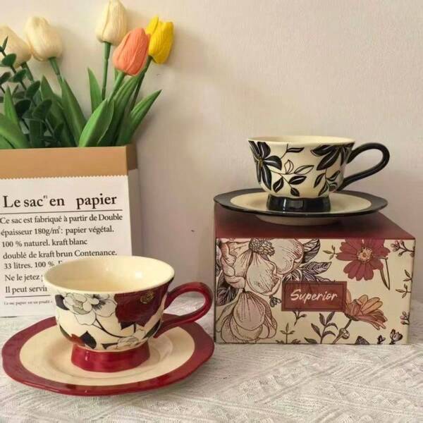 High-End Vintage Coffee Cup, Ceramic Cup And Saucer Set