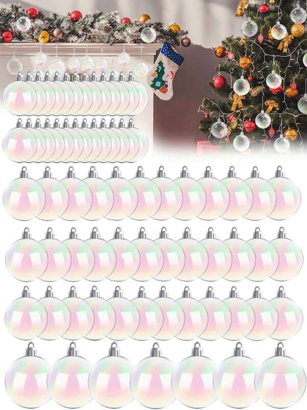 10/20/16/30PCS Christmas Iridescent Ornaments,Clear Plastic Bubbles Hanging Filled Ornaments,Christmas DIY Hanging Rainbow Ball 4 Different Sizes For Xmas Tree Wedding Party Birthday Home Decorations
