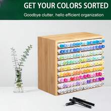 Hangfan - Bamboo Marker Pen Storage Rack, Wooden Desktop Storage Rack, 126 Marker Pens, Fountain Pens, Pencils, Art Brushes Fixed Storage Racks, With 18 Compartments, Suitable For Artists, Teachers, Students, Offices, Birthday Gifts, No Need To Assemble - 均碼 - 查看 2