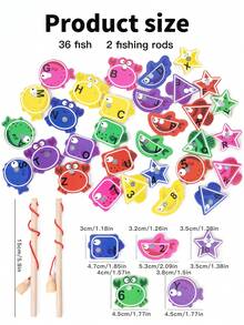 Wooden Alphabet & Number Fishing Toy, Magnetic Fishing Game For Toddlers Boys Girls, Early Educational Multi-Functional Brain Teaser Parent-Child Interactive Toy Gift - Multicolor - View 1