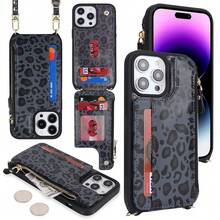 For IPhone 13 Pro Max Wallet Case With Card Holder For Women,For IPhone 12 Pro Max Case With Strap,Crossbody And Wristlet Zipper Pocket Phone Cover-Leopard Black{"Color_name":"L5-LeopardBlack"} - 多色27 - 查看 4