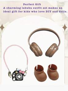 3pcs Plastic Doll Making Kit With Headphones Backpack And Shoes For Labubu, Cute Multicolor Miniature Fashion Set, DIY Craft Project For Students Teachers Bridesmaids And Friends, Perfect For Birthday Christmas Halloween Wedding Celebrations,