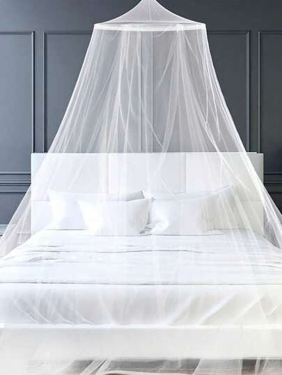 1 قطعة شبكة بعمق أنيق على شكل دائري - شبكة بأسلوب الأميرة، باللون الأبيض مع تفاصيل ذهبية، مناسبة للأسرّة من الفردي إلى البالغين، رائعة لديكور غرفة النوم وغرفة الضيوف