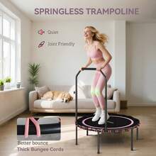 SPORTNOW 40'' Foldable Fitness Trampoline, Mini Trampoline Bungee Rebounder With 5-Level Adjustable Handle For Adults Indoor Outdoor Exercise - Pink - View 4