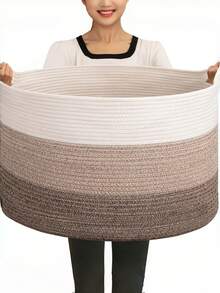 [XXXL Baumwollseil Korb] Großer Baumwollseil Korb, 56 cm x 56 cm x 36 cm (87 L) XXXL Wurfdecken Aufbewahrung für Wohnzimmer, gewebter Baby Wäschekorb Organisation und Aufbewahrungskorb mit Griff, Kinderzimmer Korb, Weicher Spielzeug Aufbewahrungskorb, Bequeme Kissen Faden Korb - OSTERN, Regalkorb