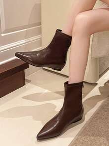 Damen Mode Spitzschuh Keilabsatz Knöchelstiefel, Chelsea Stiefeletten, Neue Damenschuhe Herbst/Winter 2025, Reißverschluss hinten Spitzschuh Stiefeletten, Slim Boots, Braune Stiefeletten