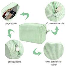 GFU Cosmetic Bags For Women, Seersucker Cosmetic Bag, Travel Toiletry Stripe Makeup Bag, Large Women Aesthetic Organizer Storage Pouch, Girls Handbags Purses, Green{"Color_name":"Green"} - 綠色 - 查看 3