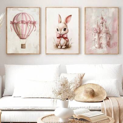 3 piezas de arte decorativo retro de globos aerostáticos para decoración de habitaciones de bebé niña, arte de pared vintage para habitaciones de bebé niña, decoración de sala, decoración de hogar, decoración de pared, decoración de baño