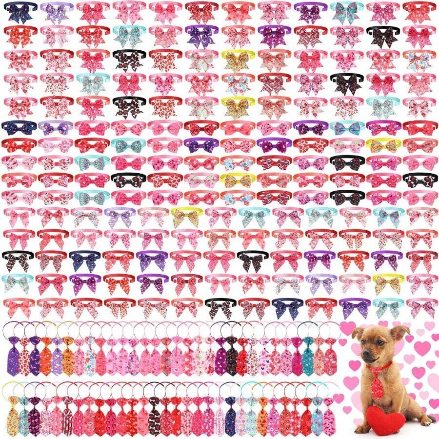 240 Pcs St. Patrick's Day Dog Bow Ties Spring Dog Collars Adjustable Dogs Bow Ties Collar Valentines Dog Accories For Pet Small Medium Dog Cat Accories Heart - Multicolor - View 1