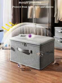 Storage Box With Zipper Lid Cloth Lid Storage Basket Box Foldable Washable Wardrobe Rack Clothes Organizer Container With Handle , Linen Zipper Storage Box With Lid - Simple Style, Hand Washable, Foldable Under Bed Clothes Storage Box, Bedroom Must-Have, Snack Storage Box, Toy Storage Box, Clothes Storage Box