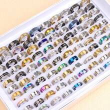 20 件/包经典简约不锈钢印花戒指，男女通用时尚混合款式手指首饰配饰（款式随机） - 20個男女混戒 - 查看 14