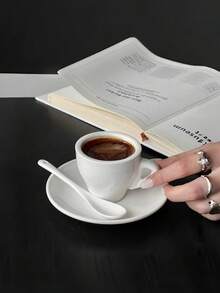 1 chiếc cốc Espresso Ý màu trắng, cốc và đĩa lót cà phê phong cách Châu Âu tối giản, cốc gốm sáng tạo Niche, bộ cốc và đĩa lót trà chiều thanh lịch, thích hợp cho nhà hàng, trà chiều, quán cà phê - trắng - Xem 2