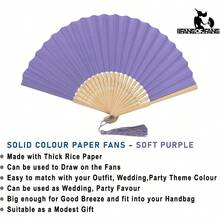 Paper Handheld Folding Fan With A Tassel And Grade A Bamboo Ribs For Women Girls Summer Party Favour Birthday Wedding Gift Soft Pastel Purple
