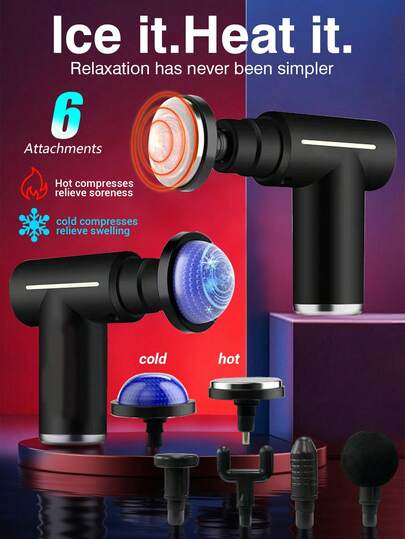 6-Speed Deep Tissue Massage Gun, Hot & Cold Therapy Massage Gun, Handheld Muscle Percussion Massager, Suitable For Body, Back, Neck, Shoulder, Leg, Arm, Comes With 6 Massage Heads For Full Body Massage