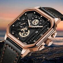 1pc Men's Casual Sports Square Numeric Scale Calendar Dial Classic Quartz Wristwatch (1pc/Set), Watch Box Not Included - Black - View 1