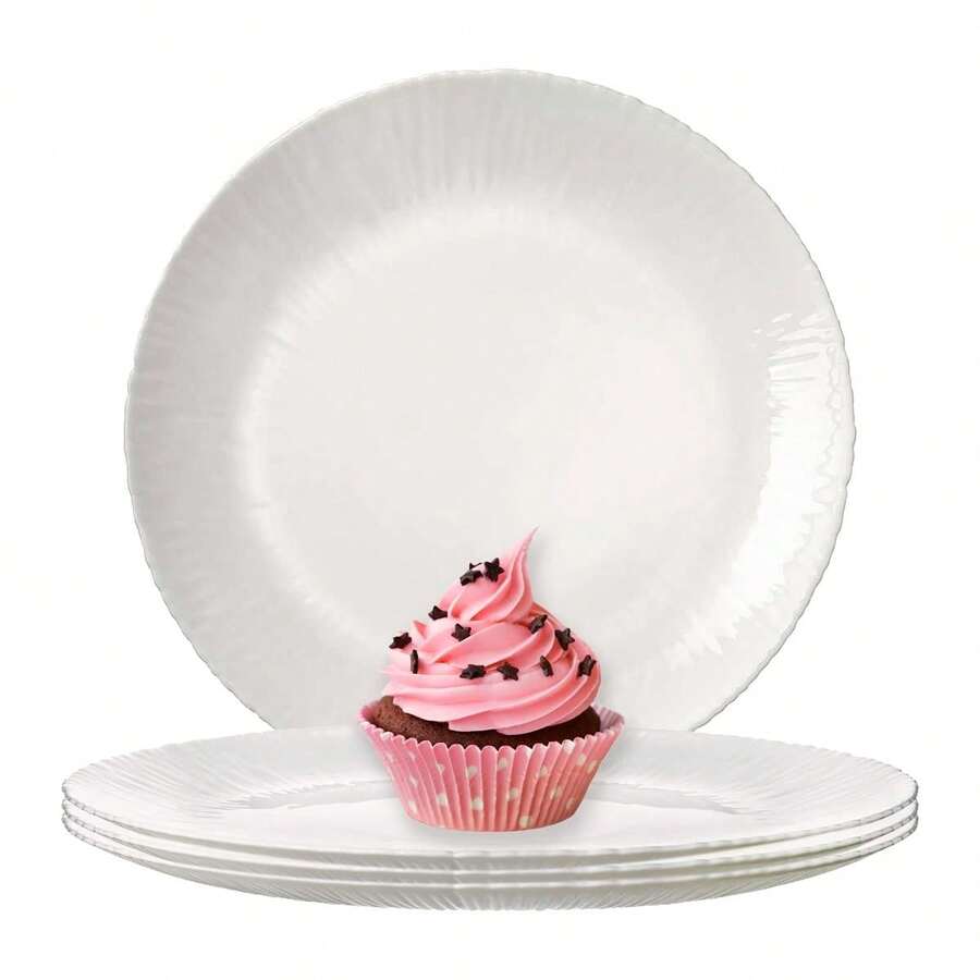 4 Ensaladera de Vidrio Blanco Templado, 23 cm, Antiarañazos, Estilo Tropical con Rielieves, Hecha en Italia - Blanco - Ver 1