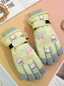 1 双儿童冬季运动滑雪手套，保暖内衬加厚保暖手套，适合户外活动、玩雪、骑自行车、徒步旅行、卡通图案，8-13 岁男孩和女孩全指手套