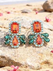 sehuoran 1 Cặp bông tai kẹp bằng hợp kim đồng đính đá Rhinestone, kẹp bông tai thủy tinh chất lượng cao dành cho phụ nữ đeo hàng ngày - E1662 - Xem 6