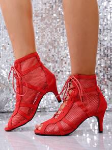 Fashionable High Heel Latin Dance Shoes For Teenagers And Students, Soft Sole Ballroom Dance Shoes, Salsa Dance Shoes, Satin Dance Shoes, Suitable For Daily Wear - Đỏ - Xem 6