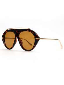 1pc Large Frame Elliptical Metal Legs Women's Fashion Glasses Tortoise Color Women's Glasses Four Seasons Vacation Beach Accessories Daily Leisure Versatile Glasses Clothing Wear Matching Accessories Glasses