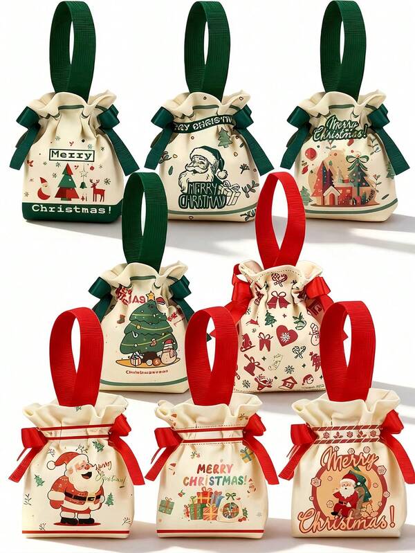 24pcs Christmas Drawstring Gift Bags, Red And Green Candy Christmas Gift Bags, Reusable Canvas Santa Claus Bags For Christmas Gift Packaging Cloth, Gift Packaging Bags For Christmas Gift Party Small Gift Decoration, Christmas Bags, Christmas Candy Bags, Tie Structure, Unique And Novel Appearance, Sturdy Materials And Good Texture, Suitable For Various Festival Activities, Can Hold Apples, Gift-Giving.