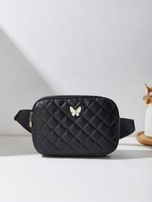 Borsa a vita/petto/a farfalla minimalista casual da donna per uso all'aperto, viaggi, shopping, pendolarismo, sport, borsa per fotocamera, borsa a tracolla, clutch, portamonete, custodia per telefono, con cinghia regolabile, design a grido, regalo personalizzato, portamonete per cosmetici, portachiavi, borsa per rossetto - nero - Visualizzare 3