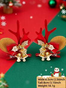 2pcs Girls' Christmas Hair Clips Party Decoration Christmas Gift With Reindeer Antler Duckbill Clips, Bow, And Bell, Suitable For Christmas Parties, Gathering Decorations, Stage Decorations, Photo Props, And Other Christmas Scenes. - Multicolor - View 7
