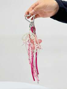 1 Perlenschleife Leder Stern geflochtenes Seil Anhänger, geeignet für Taschen oder Auto Schlüsselanhänger Accessoires, modische Valentinstag Geschenke für Mädchen, Studenten, weiße Angestellte und Anfänger, dekorative Autoaccessoires, Schlüsselanhänger Geschenke für Lehrer zum Schulanfang