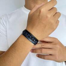 Men S Braided Leather Bracelet Stylish Magnetic Clasp Premium Handmade Wristband Available In 19cm And 21cm For Perfect Fit