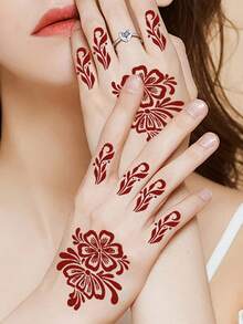 3 أوراق قالب وشم للوشم الحقيقي، بنمط زهري مناسب للاستخدام اليدوي، مجموعة قوالب وشم مؤقتة قابلة لإعادة الاستخدام مناسبة للتجمعات اليومية - الأسود - مشاهدة 3