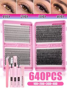 640pcs Mixed Cluster False Eyelashes DIY Set, Natural Nude Makeup Lashes, Fine Stem Lightweight Non-Clumping, Beginner Friendly Easy To Apply, Long-Lasting Pigment Non-Smudging, Suitable For Daily Commute/Makeup Looks, Includes Lash Glue, Remover And Tweezers (Small Flower 10D+20D+30D+40D) - Multicolor - View 2