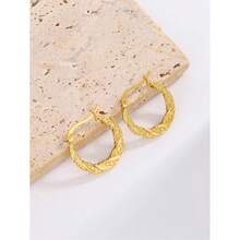 Orecchini a cerchio in acciaio inossidabile placcato oro 18K - Disegno ondulato, adatti per uso quotidiano e feste, stile vacanziero, minimalista