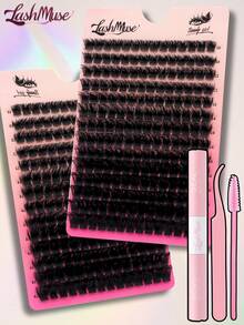 392PCS 0.39-0.71inch Mixed Size D-Curl Design 200D Russian Curl False Eyelashes | Natural Soft Fluffy Cluster Fake Lashes | Wispy Smoke Effect DIY Lashes | Lash Clusters, Eyelash Clusters, Individual Eyelashes, Fake Lashes | Beauty & Health, Personal Care, Festive Glam Beauty | Includes Lash Glue, Lash Tweezers, And Lash Brush | Perfect For Daily Wear, Party, Cosplay, Night Out, Thanksgiving, Christmas, Halloween Makeup & More - 黑色 - 查看 9
