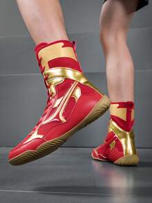 1 Pair Men's High-Top Wrestling Shoes, Men's Professional Sports Shoes For Boxing, Fencing, Wrestling, MMA, Martial Arts Training, Women's Professional Indoor Equipment, Boxing Shoes For Competition And Training, Wrestling, Fighting, Weightlifting, Squats, Gym Shoes, Size 39-47 - Red - View 6