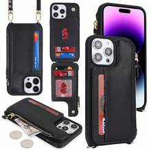 For IPhone 13 Pro Max Wallet Case With Card Holder For Women,For IPhone 12 Pro Max Case With Strap,Crossbody And Wristlet Zipper Pocket Phone Cover-Black{"Color_name":"L5-Black"} - 多色24 - 查看 4