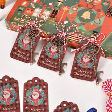 24pcs Creative Christmas Series Key Bottle Opener (With Card, Rope), Santa Claus/Snowman/Reindeer/Snowflake/Christmas Bell/Christmas Tree/Snowflake Key Design Bottle Opener, Metal Keychain Pendant, Suitable For Wedding, Holiday And Party Supplies, Birthday Party, Kitchen And Bar