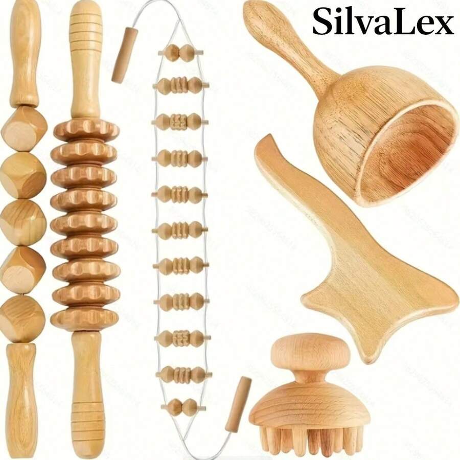 SilvaLex 木质按摩工具，全身按摩器，手部按摩器，腿部按摩器，肩部按摩器，颈部按摩器，面部按摩器，背部按摩器，腰部按摩器，全身肌肉按摩，多功能按摩器，适用于身体不同部位，适合家庭使用，可作为节日礼物赠送给家人、朋友、同学和父母。