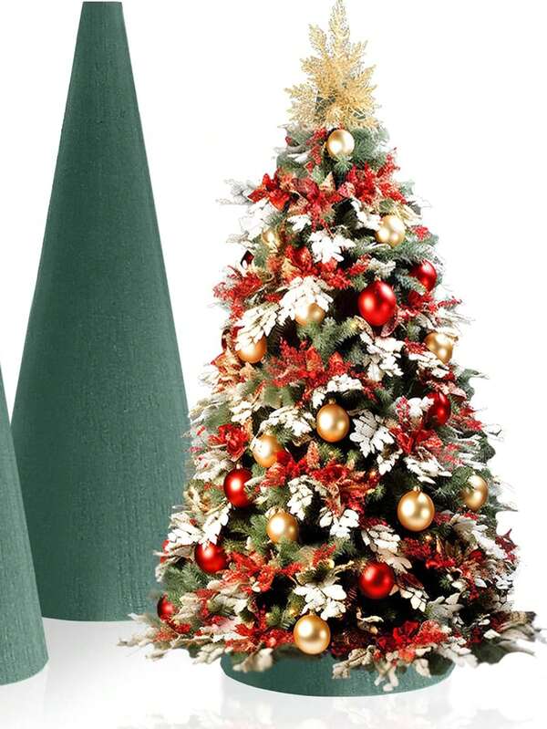 3pcs Floral Foam Tree Cones, Large Size Green Dry & Wet Flower Foam For Christmas DIY Crafts, Florist Foam For Xmas, Wedding, Birthdays, Party Decor,Green Foam Floral Foam Blocks For Fresh And Artificial Flowers