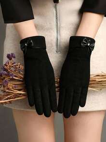 1pc Women's Warm Fleece Gloves - Fashion Bow Decor Fleece Touchscreen Gloves For Winter - Multicolor - View 8