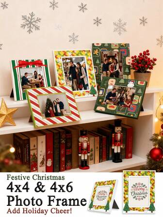 1Pc Christmas Picture Frames | Colorful Xmas - Inspired Designs | Fits 4x4in And 4x6in Pictures Perfectly | Great For Gifting To Friends, Perfect For Sprucing Up Your Christmas Home Decor | Photo Frames For Xmas, Picture Frames For Wall, Christmas Party, Christmas Tree Decorations